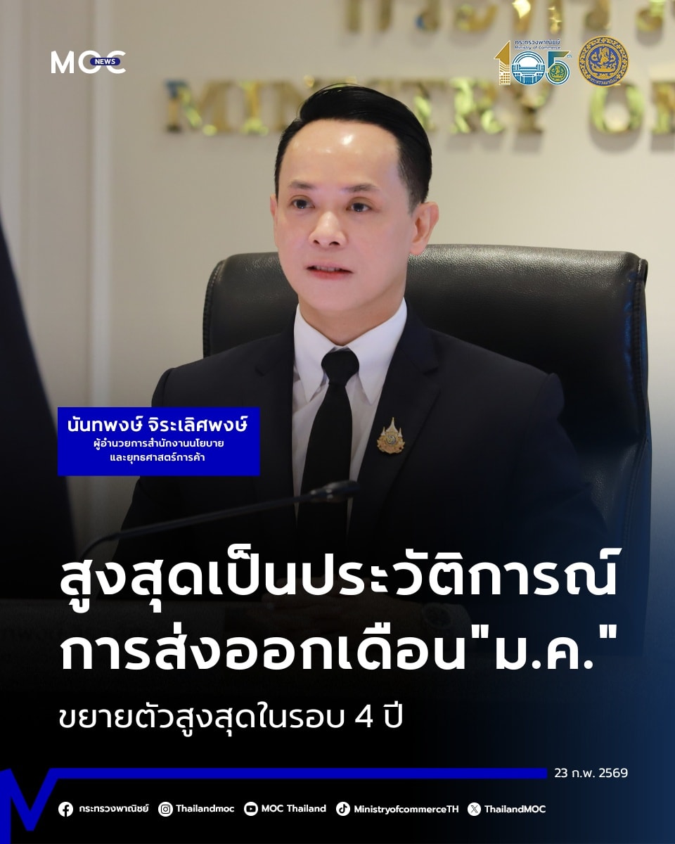 มูลค่าสูงสุดเป็นประวัติการณ์! การส่งออกเดือน "ม.ค.69" ขยายตัวสูงสุดในรอบ 4 ปี